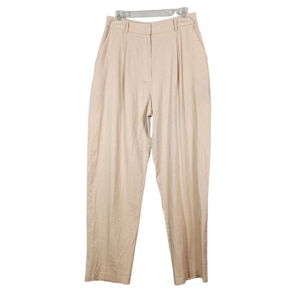 TOPSHOP Size 6‎ Beige High Waisted Linen Blend Trouser Pants Office Coastal Mom